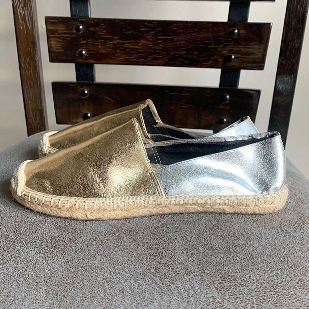 Rebecca Minkoff Gavin Gold Silver Espadrilles Sz 6.5